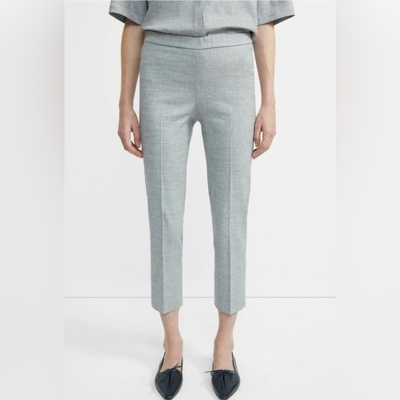 Theory Women’s Organic Linen Basic Pull-On Pants Melange Eco Sharkskin - Size 8 - Picture 7 of 7